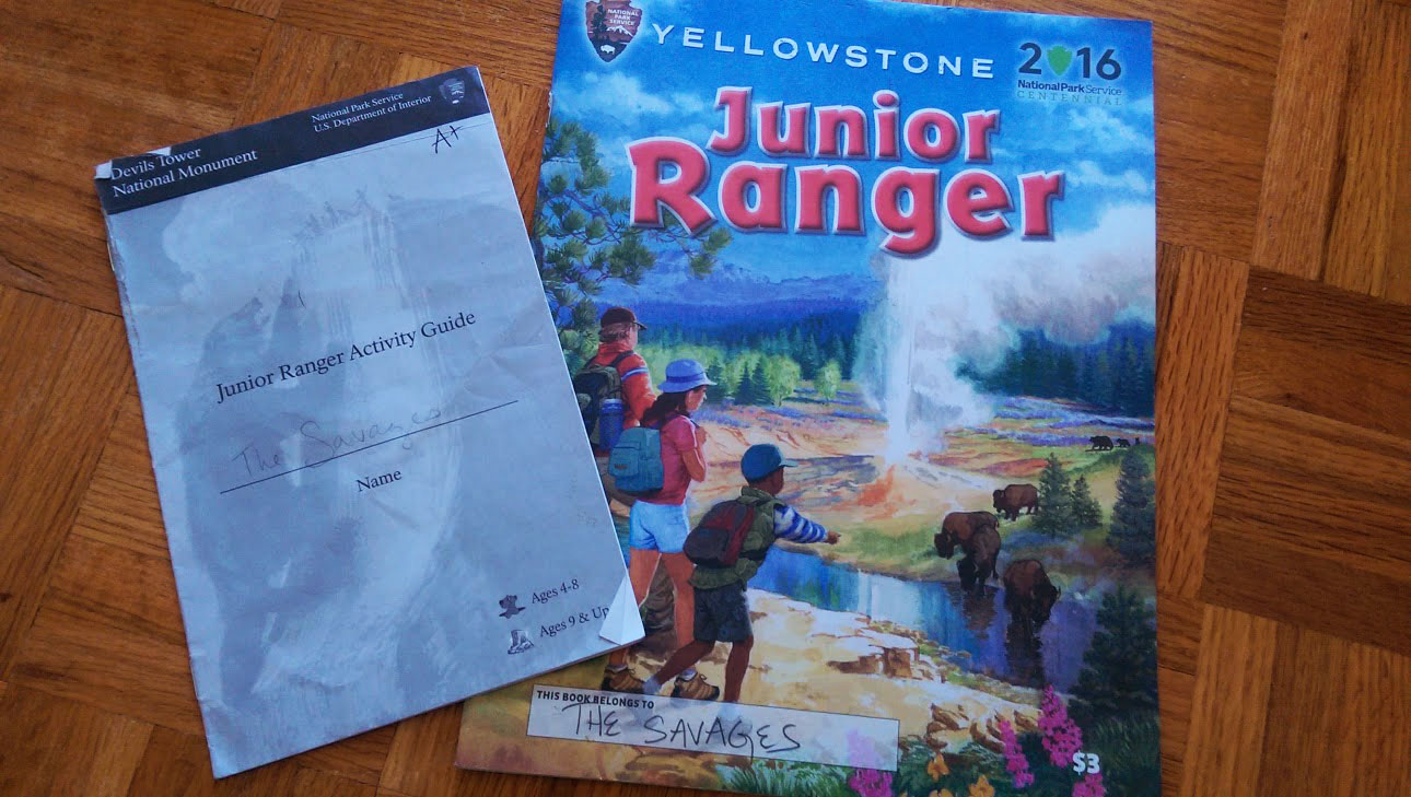 Junior Ranger Booklets from Devils Tower and Yellowstone
